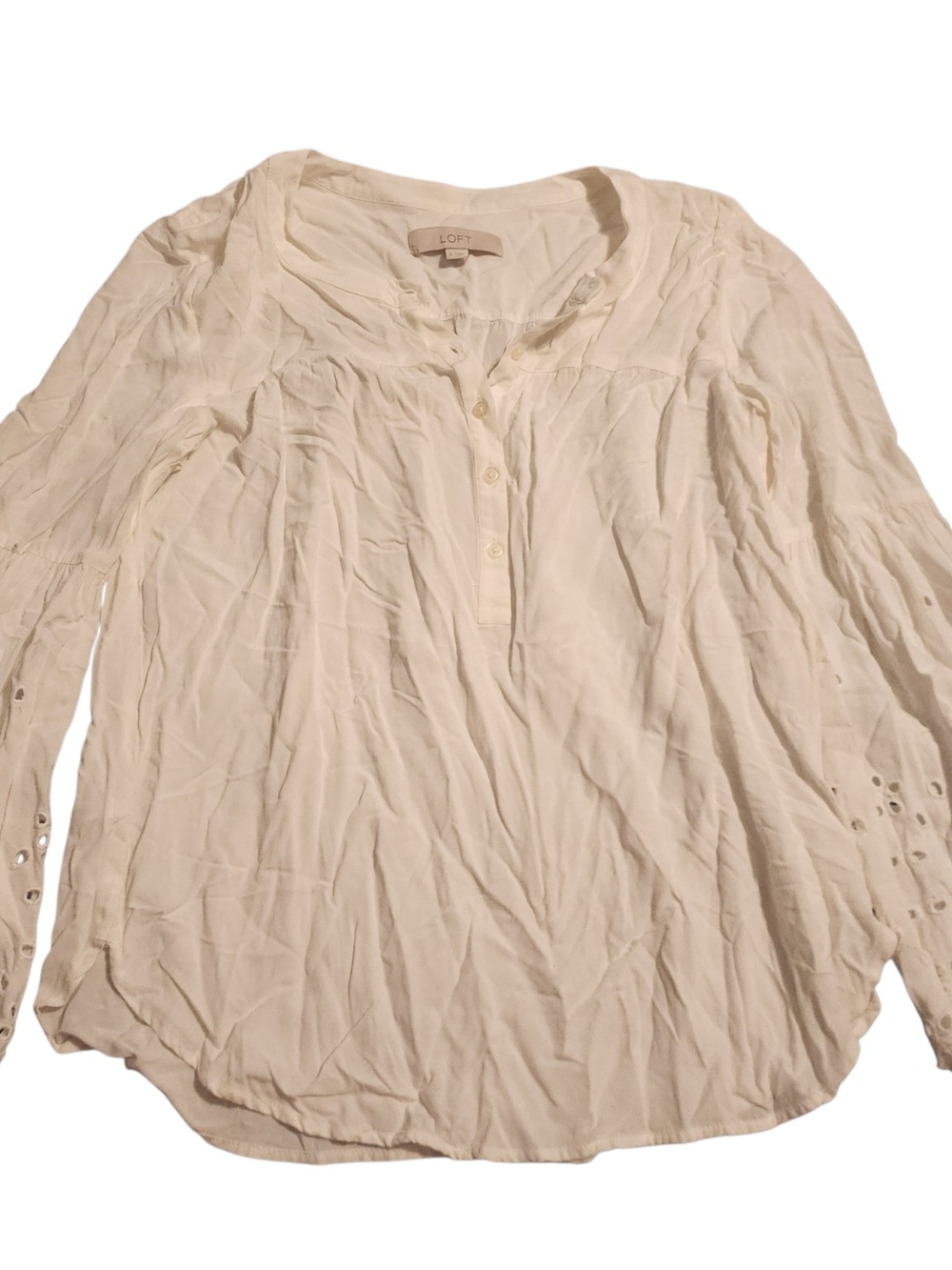 LOFT Cream Lightweight Button-Front Women's Blouse